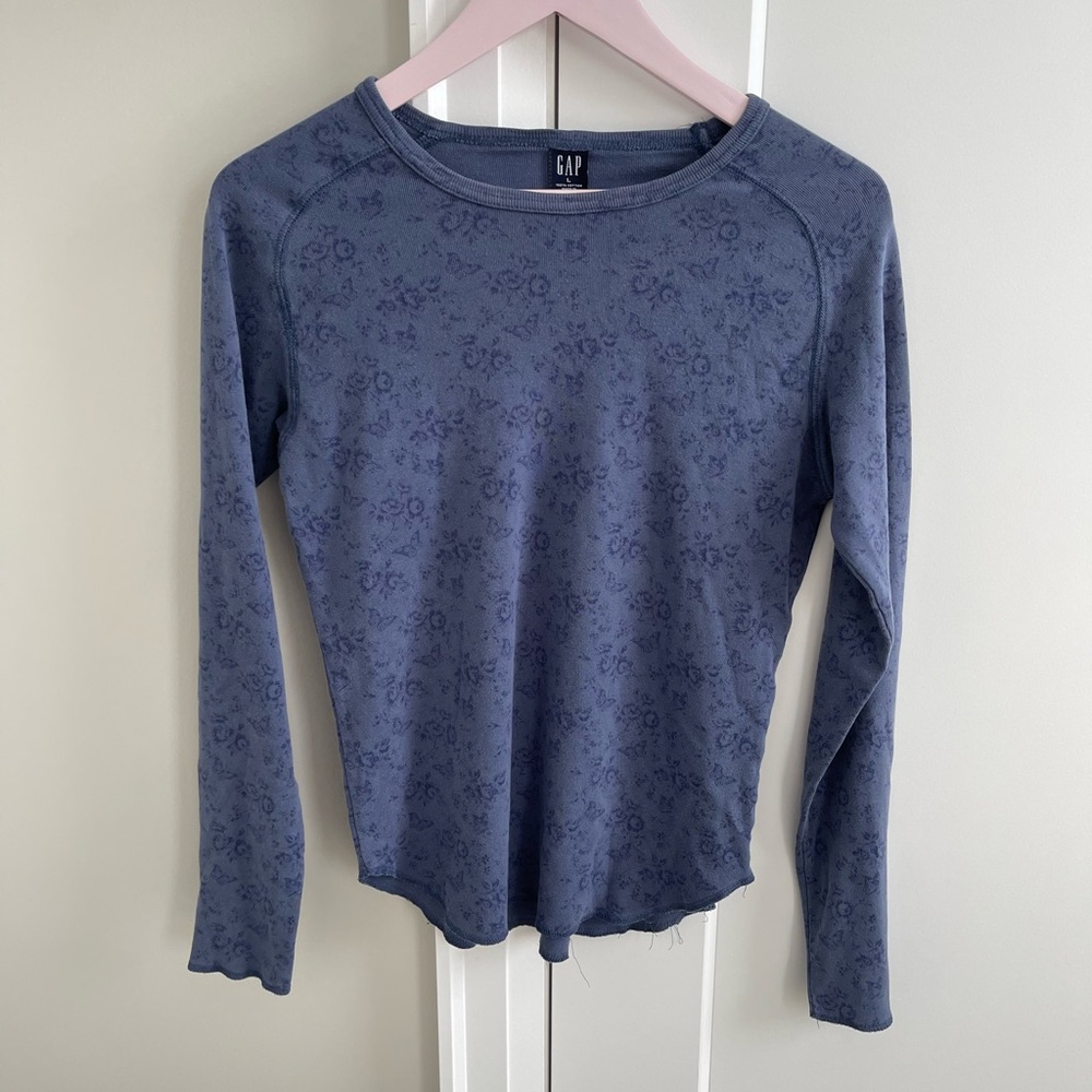 GAP Blue Floral Long Sleeve Tee